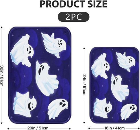 Arttown Happy Halloween Cute Bathroom Rug Mat Set of 2, Funny Ghost Fancy Pumpkin Washable Cover Floor Rug Carpets Floor Bath Mat Bathroom Decorations 16x24 and 20x32 Inches in Saudi Arabia