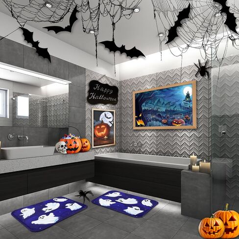 Arttown Happy Halloween Cute Bathroom Rug Mat Set of 2, Funny Ghost Fancy Pumpkin Washable Cover Floor Rug Carpets Floor Bath Mat Bathroom Decorations 16x24 and 20x32 Inches in Saudi Arabia