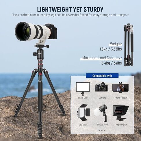 NEEWER 77" Camera Tripod Monopod with Phone Holder, Portable Travel Tripod with Remote, 360° Ball Head, 2 Axis Center Column, Arca QR Plate and Bag, Aluminum DSLR Tripod 34lb Max Load, TP77 in Saudi Arabia