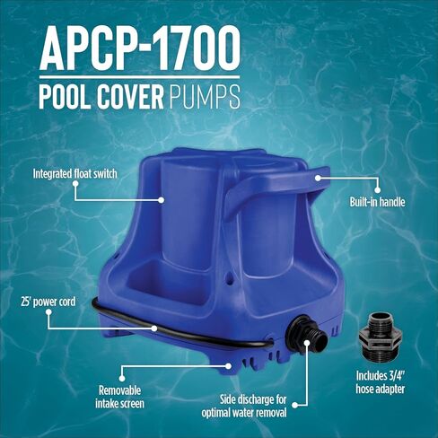 Little Giant APCP-1700 115-Volt, 1/3 HP, 1745 GPH, Automatic, Submersible, Swimming Pool Cover Pump with 25-Ft. Cord, Light Blue, 577301 in Kuwait