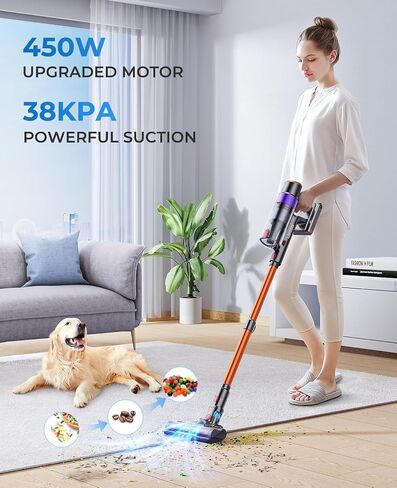 Cordless, 450W/38000pa Stick Touch Screen, Max 55 Mins Runtime, Handheld Cleaner for Home Vacuum, Orange in Saudi Arabia
