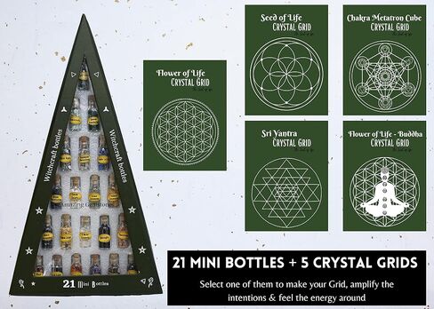 Witchcraft Supplies Kit of Crystals and Healing Stones - 26 Pack Wiccan Supplies : 21 Mini Crystal Bottles for Witchy Gift with High Energy Chakra Crystals Spell Jars + 5 Crystal Grids in Saudi Arabia