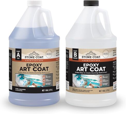 Stone Coat Countertops Art Coat (2 Gal Epoxy Resin) Formulated with Zero VOCs, Extended Working Time, UV Resistance for Alcohol Ink, Acrylic, Metallics, Food Safe Epoxy Perfect for DIY and Art Markers in Kuwait