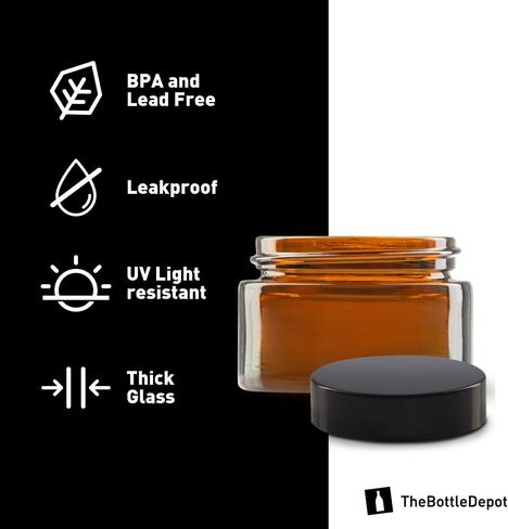 The Bottle Depot - 24 Pack - 0.5 oz Glass Jars with Black Lids - Clear Frosted - 41-400 Neck Finish - UV Rays Protection in Saudi Arabia