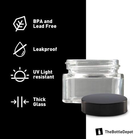 The Bottle Depot - 24 Pack - 0.5 oz Glass Jars with Black Lids - Clear Frosted - 41-400 Neck Finish - UV Rays Protection in Saudi Arabia