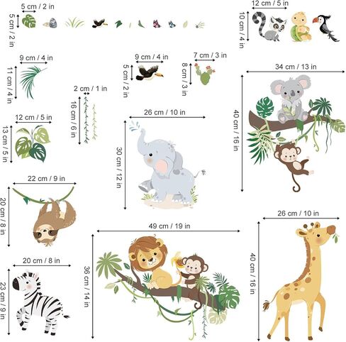 Decalmile حيوانات الغابة فرع شجرة صور مطبوعة للحوائط سفاري القرد الزرافة الأسد ملصقات جدار حضانة الطفل غرفة الاطفال الرعاية النهارية جدار ديكور in Kuwait