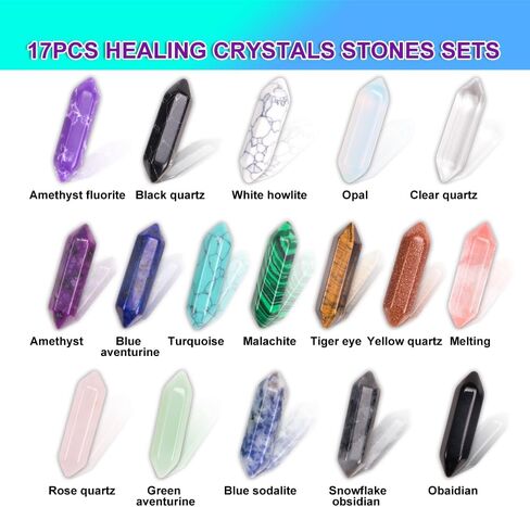 ZORZA 17 قطعة من أحجار البلورات العلاجية مجموعات أحجار عصا سداسية متنوعة على شكل رصاصة صخور كريستال هدية للتأمل والتفكير واليوجا in Kuwait