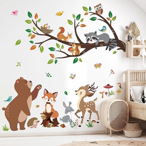 decalmile Jungle Animals Tree Branch Wall Decals Safari Monkey Giraffe Lion Wall Stickers Baby Nursery Kids Room Daycare Wall Decor in Kuwait