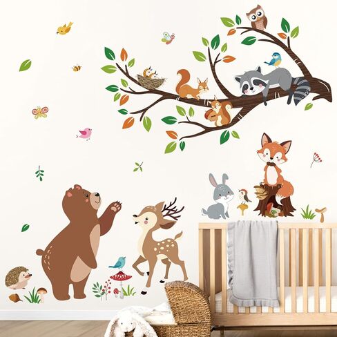 decalmile Jungle Animals Tree Branch Wall Decals Safari Monkey Giraffe Lion Wall Stickers Baby Nursery Kids Room Daycare Wall Decor in Kuwait