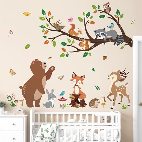 decalmile Jungle Animals Tree Branch Wall Decals Safari Monkey Giraffe Lion Wall Stickers Baby Nursery Kids Room Daycare Wall Decor in Kuwait