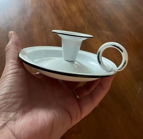 Enamel Taper Candle Holder Set of 2 | White 5 Inch | Vintage Farmhouse style in Kuwait