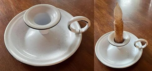 Enamel Taper Candle Holder Set of 2 | White 5 Inch | Vintage Farmhouse style in Kuwait