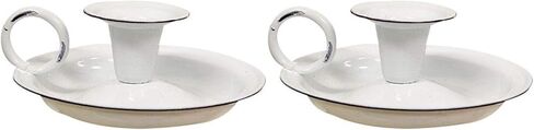 Enamel Taper Candle Holder Set of 2 | White 5 Inch | Vintage Farmhouse style in Kuwait