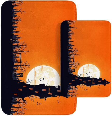 Britimes Bathroom Rug Mat Set of 2,Bathroom Mats Rugs Halloween Black Dancing Skeleton Stand No Silp Bath Mat Carpets Bathroom Decorations 16x24 and 20x32 Inches for Kitchen Bedroom Indoor in Kuwait