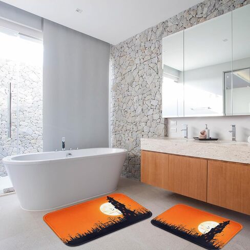 Britimes Bathroom Rug Mat Set of 2,Bathroom Mats Rugs Halloween Black Dancing Skeleton Stand No Silp Bath Mat Carpets Bathroom Decorations 16x24 and 20x32 Inches for Kitchen Bedroom Indoor in Kuwait