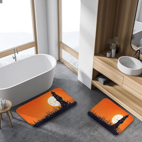 Britimes Bathroom Rug Mat Set of 2,Bathroom Mats Rugs Halloween Black Dancing Skeleton Stand No Silp Bath Mat Carpets Bathroom Decorations 16x24 and 20x32 Inches for Kitchen Bedroom Indoor in Kuwait