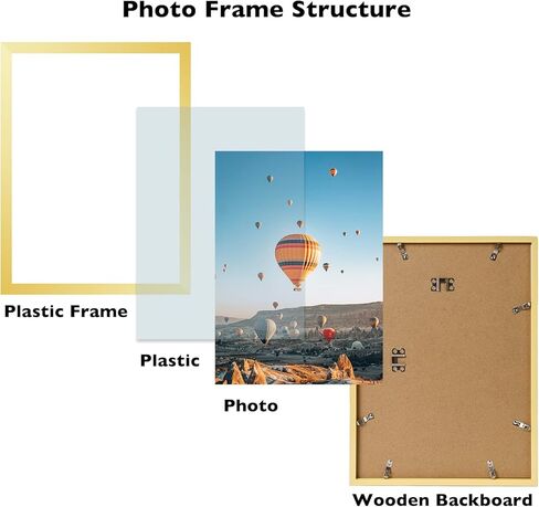 إطار صورة ذهبي مقاس 10 × 15 للتعليق على الحائط، تثبيت على الحائط أفقيًا أو رأسيًا، إطار صورة لملصق معرض الحائط مقاس 10 × 15 مع زجاج شبكي مقاوم للكسر، ذهبي in Kuwait