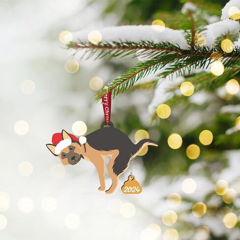 Pet Dog Cat Christmas Ornaments Funny Dog Pooping Ornaments for Christmas Tree Wood Laser Engraved Christmas Ornaments 2024 (Dog2) in Kuwait