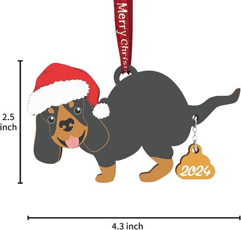 Pet Dog Cat Christmas Ornaments Funny Dog Pooping Ornaments for Christmas Tree Wood Laser Engraved Christmas Ornaments 2024 (Dog2) in Kuwait