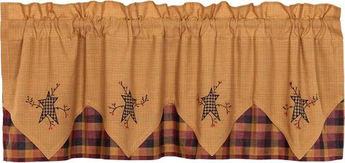 VHC Brands Heritage Farms, Primitive, Kitchen Window Curtain, Star and Pip Valance Layered, 20x60 in Saudi Arabia