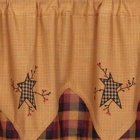 VHC Brands Heritage Farms, Primitive, Kitchen Window Curtain, Star and Pip Valance Layered, 20x60 in Saudi Arabia