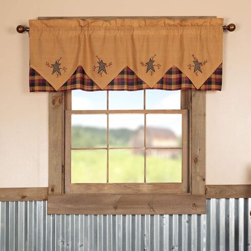 VHC Brands Heritage Farms, Primitive, Kitchen Window Curtain, Star and Pip Valance Layered, 20x60 in Saudi Arabia