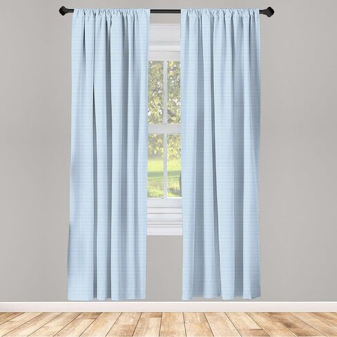 Ambesonne Checkered Curtains, Little Squares and Stripes Pastel Color Gingham Repeating Rows Vintage Tile, Window Treatments 2 Panel Set for Living Room Bedroom, Pair of - 28" x 95", Light Blue in Saudi Arabia