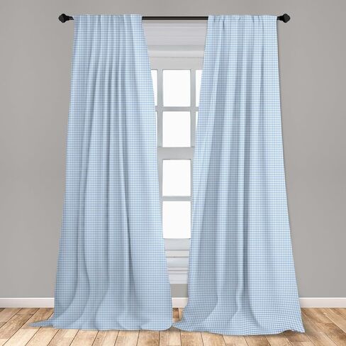 Ambesonne Checkered Curtains, Little Squares and Stripes Pastel Color Gingham Repeating Rows Vintage Tile, Window Treatments 2 Panel Set for Living Room Bedroom, Pair of - 28" x 95", Light Blue in Saudi Arabia