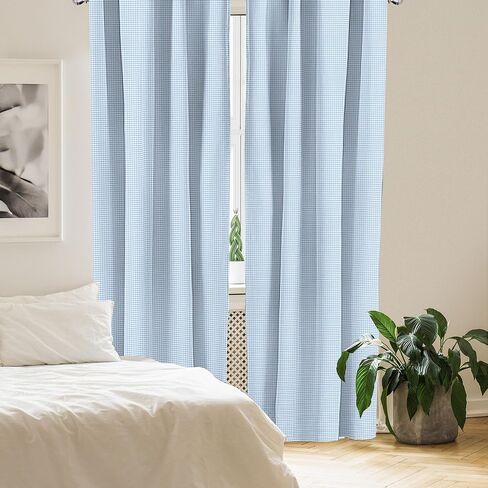 Ambesonne Checkered Curtains, Little Squares and Stripes Pastel Color Gingham Repeating Rows Vintage Tile, Window Treatments 2 Panel Set for Living Room Bedroom, Pair of - 28" x 95", Light Blue in Saudi Arabia