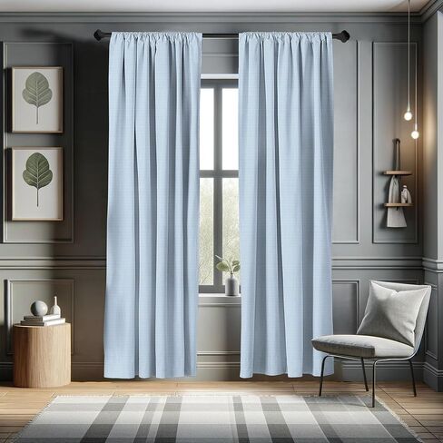 Ambesonne Checkered Curtains, Little Squares and Stripes Pastel Color Gingham Repeating Rows Vintage Tile, Window Treatments 2 Panel Set for Living Room Bedroom, Pair of - 28" x 95", Light Blue in Saudi Arabia