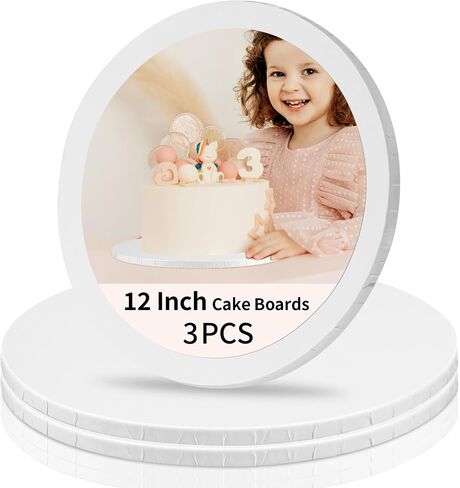Cake Boards 12 Inch Round - Sturdy 1/2 Inch Cake Drum, 12 Inch Cake Boards,Corrugated Cake Base Cake Drums for Multi-Layer Cakes, White, 3 Pcs in Kuwait