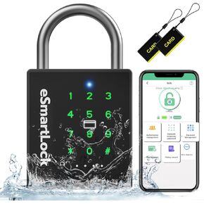 Pothunder Heavy Duty Smart Padlock, Bluetooth Padlock with Code and RFID, Outdoor Padlock with Key, Weatherproof Biometric Digital Lock for Gate, Sheds, Fence, Garage, Locker, Storage Unit