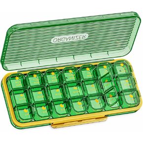 Weekly Pill Organizer 3 Times A Day, AM PM Organizer 7 Day Pill Box with Separate Compartment, Large Medicine Organizer Box, Travel Pill Cases Portable for Pills Vitamin Fish Oil Supplements (Green)…
