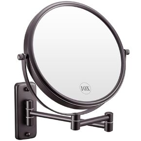DECLUTTR 9 Inch Wall Mounted Magnifying Mirror with 10x Magnification, Double Sided Vanity Makeup Mirror for Bathroom, Brown