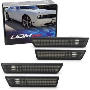 iJDMTOY (4 Smoked Lens LED Side Marker Lights Compatible With 2008-2014 Dodge Challenger, Includes (2) Front Amber LED & (2) Rear Red LED