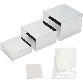Glossy Silver Acrylic Boxes Dessert Collection Jewelry Perfume Display Stand Shelf, Hollow Bottom Cube Organizer Countertop Nesting Risers for Hangbag Shoe Home Boutique Retail Store, 3Pcs
