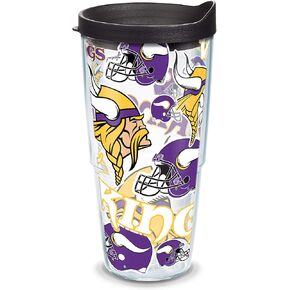 Tervis Made in USA Double Walled NFL Minnesota Vikings Insulated Tumbler Cup Keeps Drinks Cold & Hot, 24oz - Black Lid, All Over
