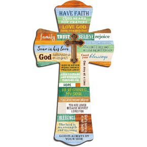 CAKIROTS Cross Wall Decor Wooden Wall Hanging Decor Rustic Christian Bible Verse Wall Decor Colorful Inspirational Scripture Quote Wall Art for Wall Religious Home Living Room Décor Accessory