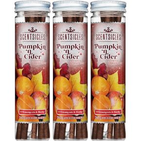 Scentsicles Spiced Pumpkin n Cider Scented Christmas Ornaments with Hooks - 3 Bottles (18 Sticks Total)