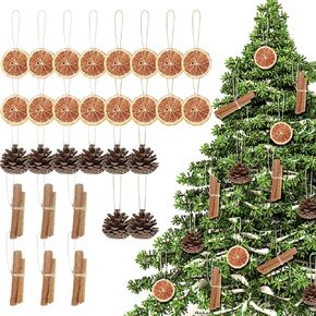Liliful 30 Pcs Christmas Tree Decorations Natural Pine Cones Rustic Ornaments Bulk Dried Orange Slices Aniseed Cinnamon Sticks for Christmas Tree DIY Crafts Home Decorations