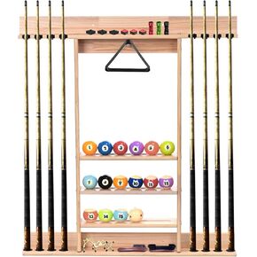 PATIKIL Pool Stick Holder Wall Mount, Pool Cue Rack Only Billiard Holder for 8 Pool Billiard Sticks Pool Table Accessories for Billiard Room Club (Solid Wood)