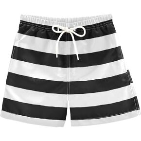 Black White Stripe Boys Beach Shorts Swim Trunks Toddler Bathing Swimsuit Swimwear for 3-14 Years