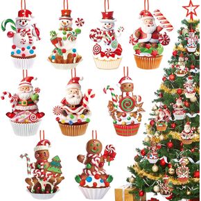 Yulejo 27 Pieces Christmas Gingerbread Ornaments Set Gingerbread Man Santa snowman cupcakes candy Decorations Farmhouse Ornaments Wooden Christmas Hanging mini Decor for Xmas Tree(Santa)