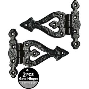 T Hinge Set - 2 Piece Gate Hinges for Wooden Fences Heavy Duty - Barn Hinges for Doors - Black Hinges – Hinges for Shed Door - Door Hinges Black Matte - Hinges Outdoor - Fence Strap Hinge Set