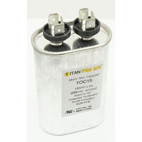 Packard Titan Pro 370 Motor Run Capacitor, Oval, 15 Mfd, 370 Volt, 15-370, TOC15