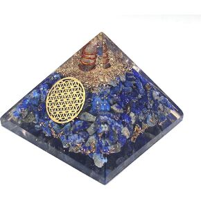 Lapis Lazuli Orgone Crystal Pyramid with Flower of Life Symbol for Reiki Healing, Chakra Balancing, Aura Cleansing, Energy Generator, Yoga Meditation Size: 60-70 MM