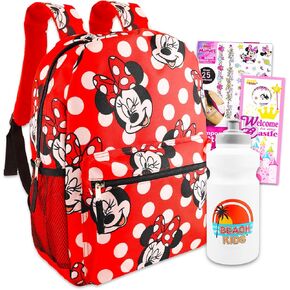 Disney Minnie Mouse Large Travel Backpack For Girls Set - Bundle with 16" Polka Dot Minnie Travel Backpack, Minnie Tattoos & More | Minnie Mouse School Supplies