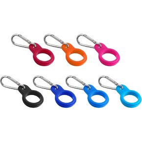 PATIKIL Silicone Water Bottle Clip with Buckle, 7 Pack Drink Holder Hook Keychain Clip Ring for Outdoor Activities Daily Use, Silver Buckle