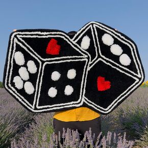 Tufted Handmade Dice Rug 45" W X 29" L - Unique Machine Washable Perfect for Bathroom,Bedroom,Kitchen, Living Room Area Rug - Handmade Non Slip Aesthetic Bathroom Décor