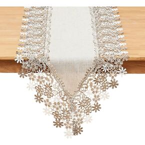 Natural Neutral Earth Tones Beige Floral Lace Table Runner Dresser Scarf 72 inches Long for Home Decor (Natural, 16"x72")